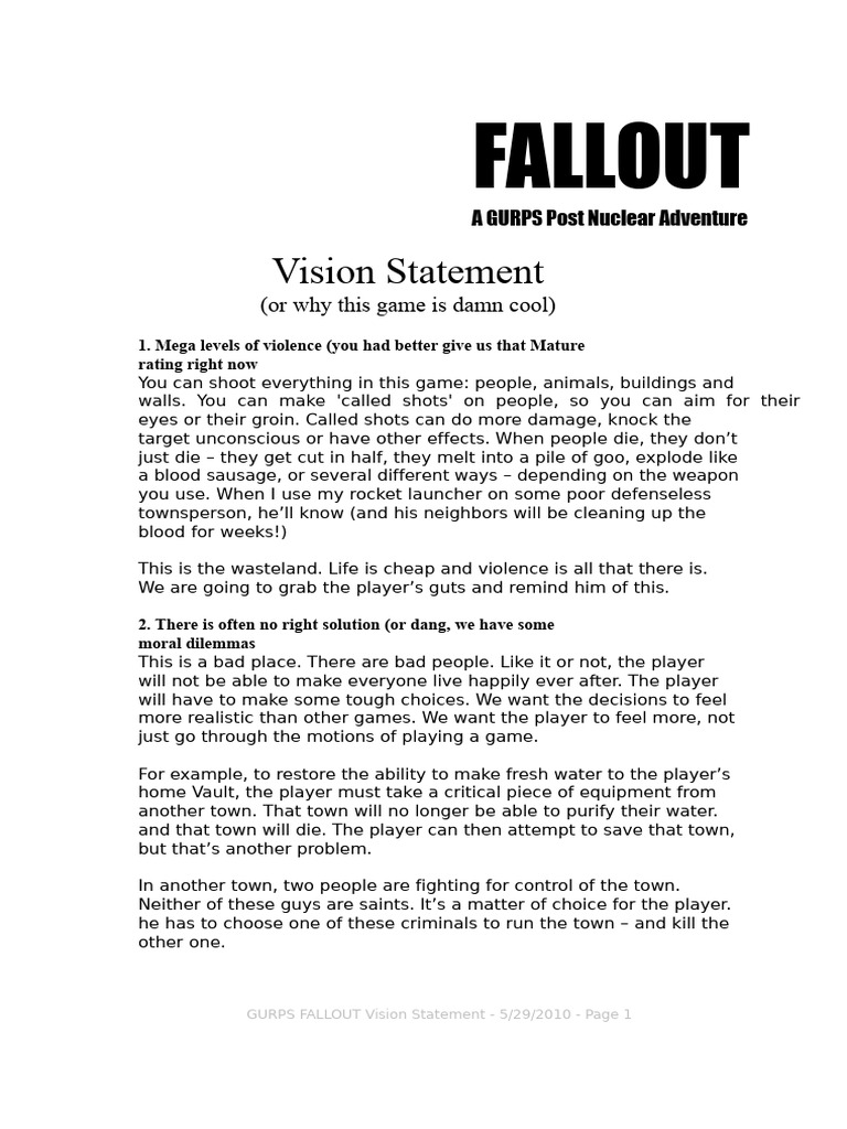 Fallout 1 Vision Statement | PDF | Gaming