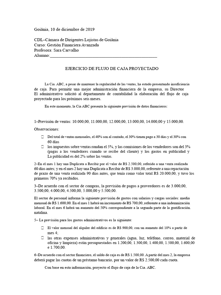 Ejercicio de Flujo de Caja Proyectado | PDF | Business | Economias