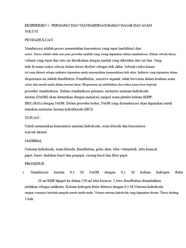 Standardisasi NaOH dan HCl dalam Titrasi | PDF