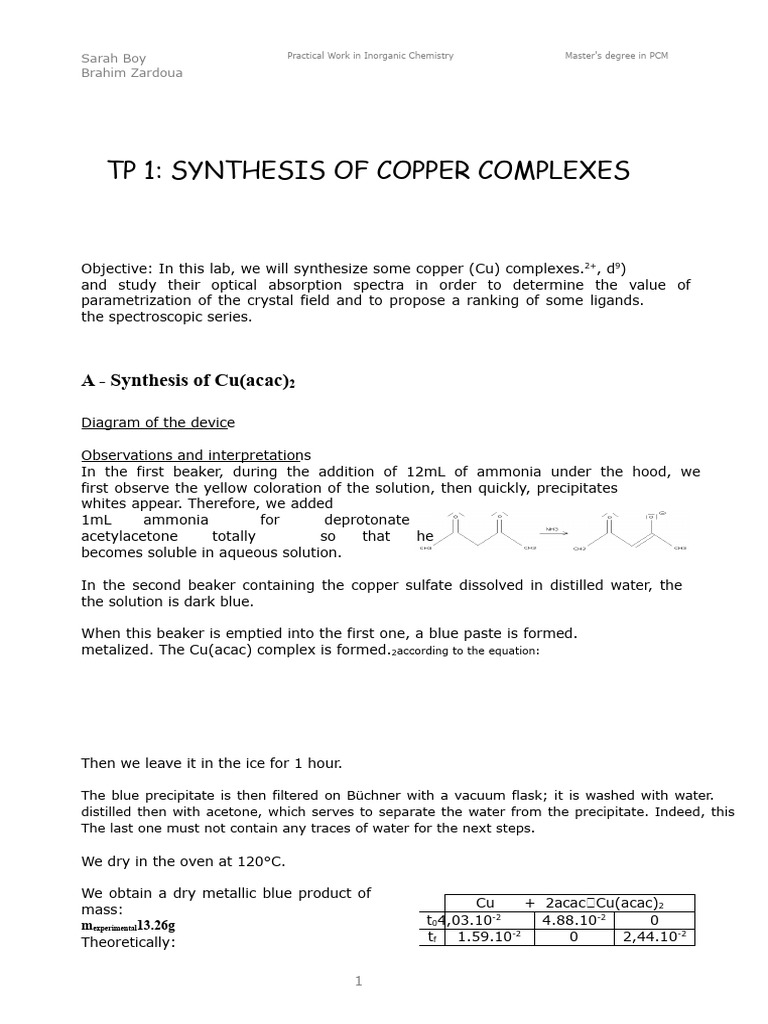 Synthesis and Analysis of Copper Complexes | PDF | Coordination Complex ...