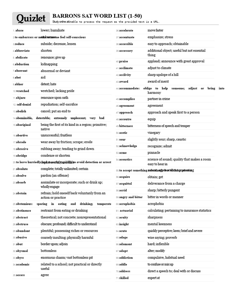 Barron's SAT Word List - 1-50 | PDF