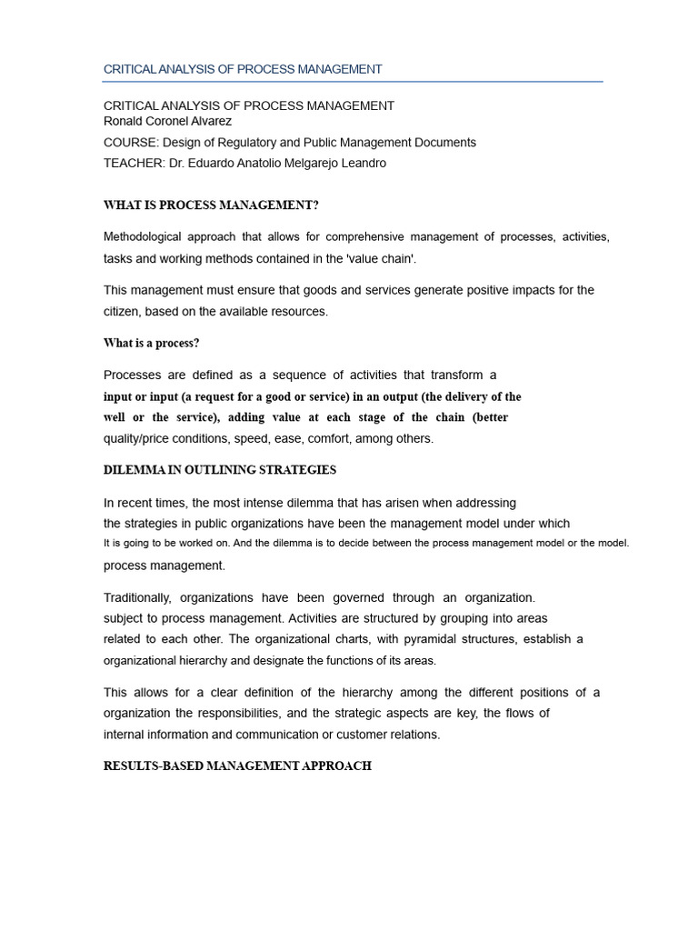Process Management: A Critical Analysis | PDF | System | Business