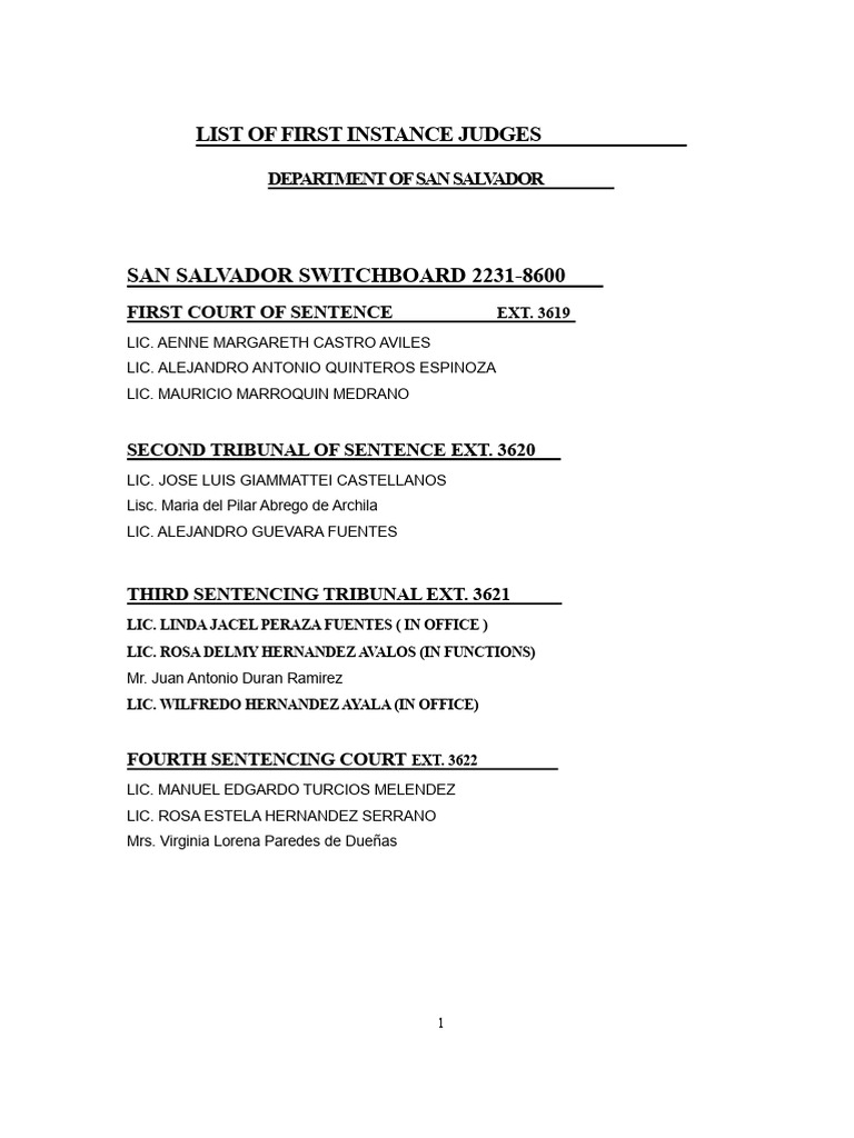 First Instance Judges in San Salvador | PDF