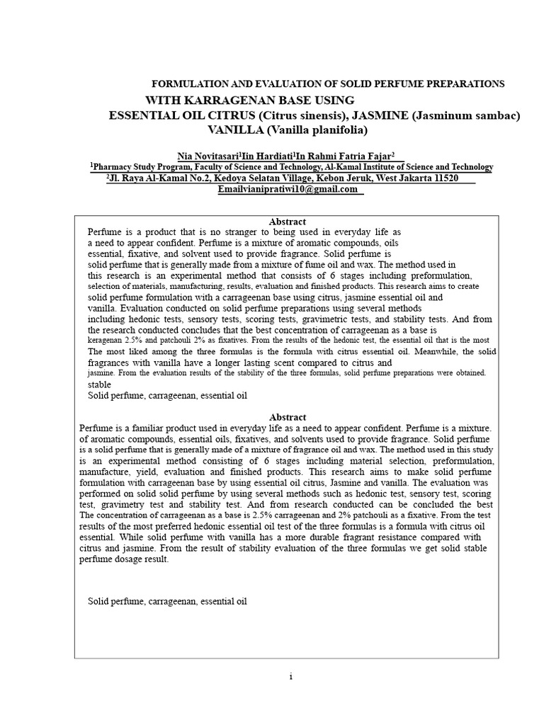 Solid Perfume Formulation with Carrageenan | PDF | Perfume | Odor