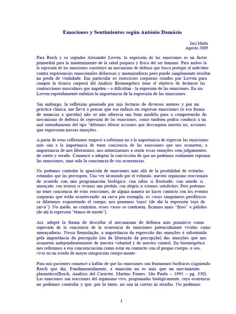 Emociones y Sentimientos en Damásio | PDF | Las emociones | Pensamiento