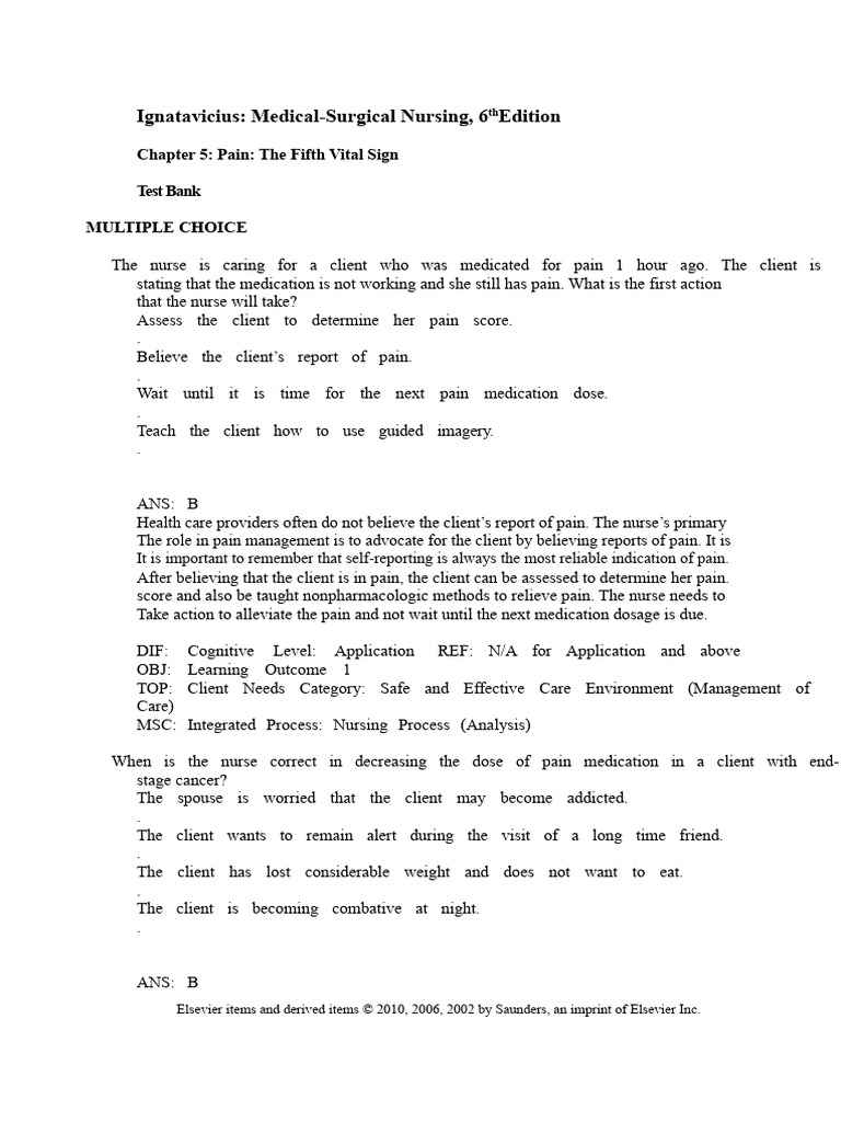 Iggy Med Surg Test Bank Chapter 005 | PDF | Morphine | Naloxone