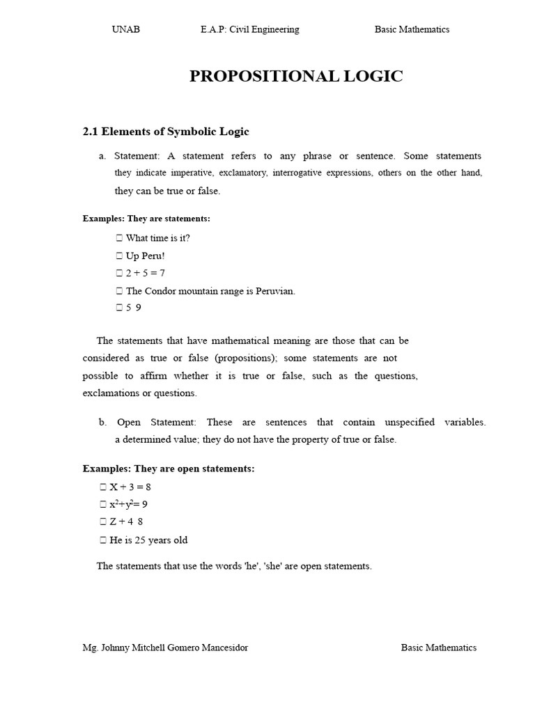 Propositional Logic in Basic Mathematics | PDF | Variable (Mathematics ...