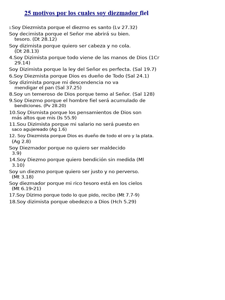 25 Motivos Por Los Cuales Soy Diezmador Fiel | PDF | Diezmo