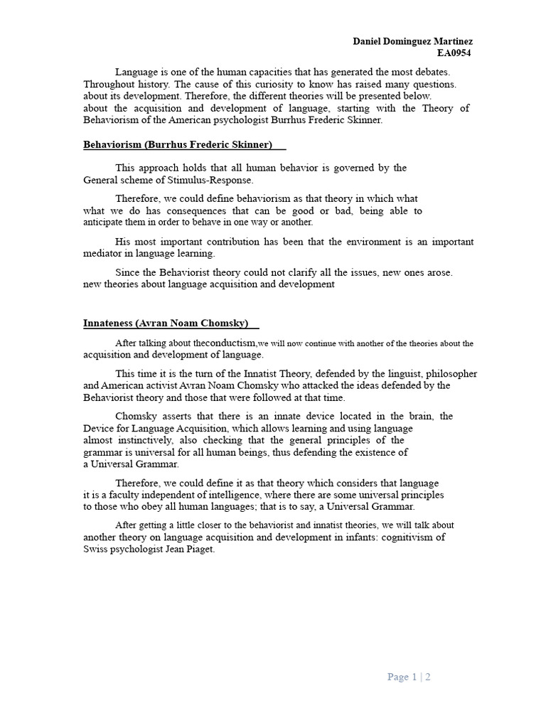 Definitions of The Concepts of Behaviorism, Innatism, Cognitivism, and ...