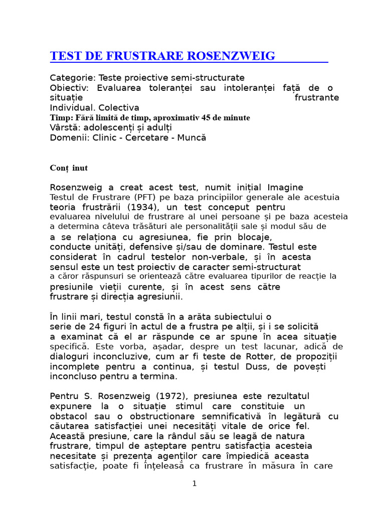 Testul de Frustrare Rosenzweig | PDF