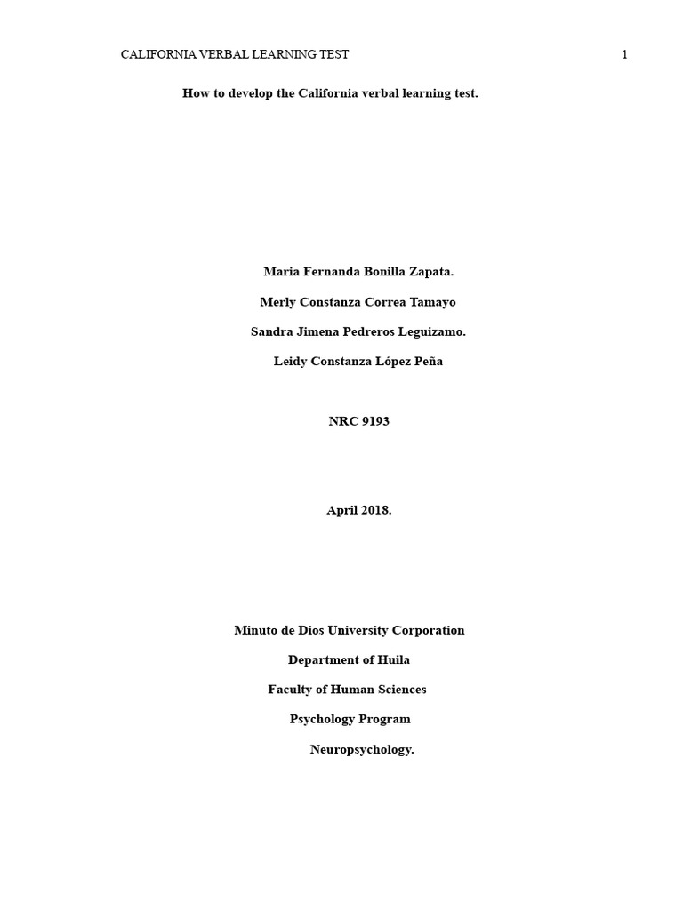 California Verbal Learning Test Guide | PDF | Cognition | Mental Processes
