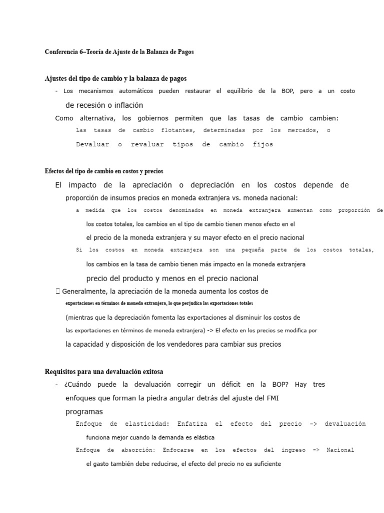 Conferencia 7 Teoría de Ajuste de La Balanza de Pagos | PDF | Tipo de ...
