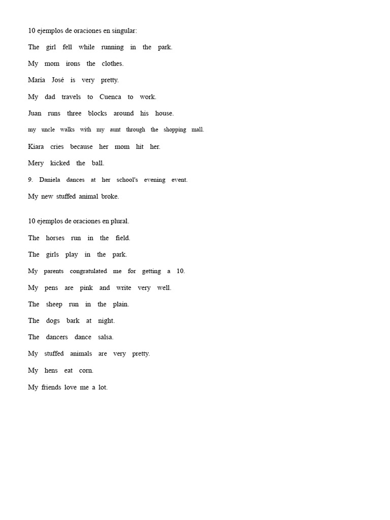 10 Singular Sentence Examples | PDF