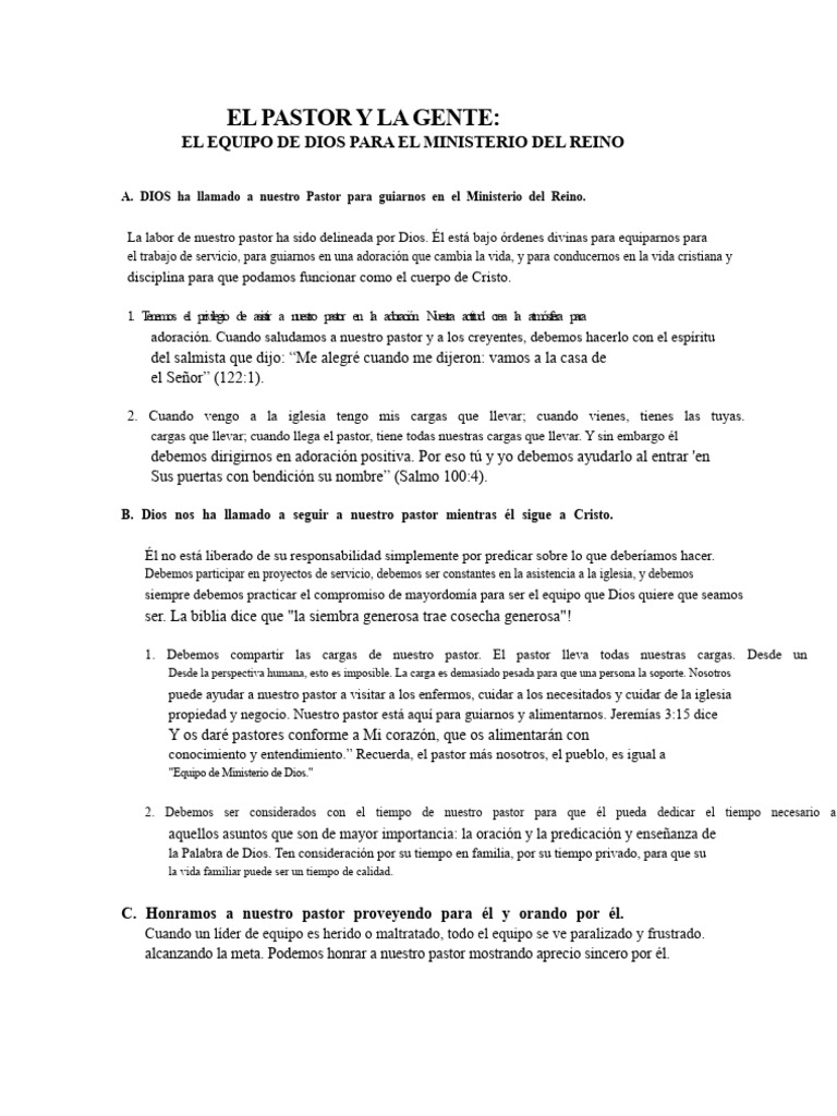 Apoyo y Honor al Pastor en la Iglesia | PDF | Oración | Pastor