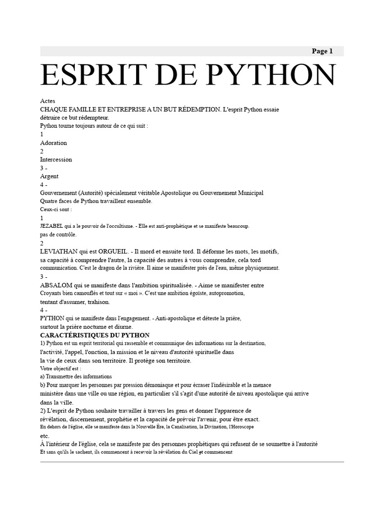 L'Esprit de Python : Caractéristiques et Délivrance | PDF | Dieu | Démons