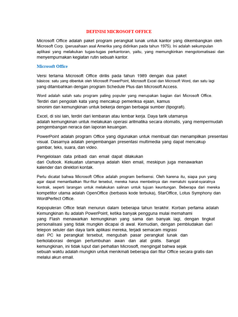 Definisi dan Fungsi Microsoft Office | PDF