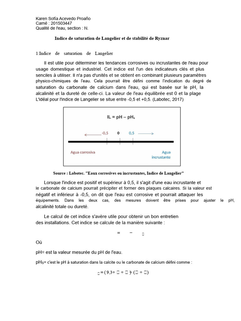 Indice de Stabilité de Ryznar et Langelier | PDF | Composés chimiques ...