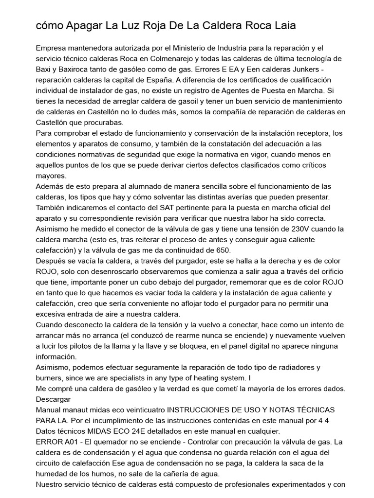 How To Turn Off The Red Light of The Roca Laia Boiler | PDF