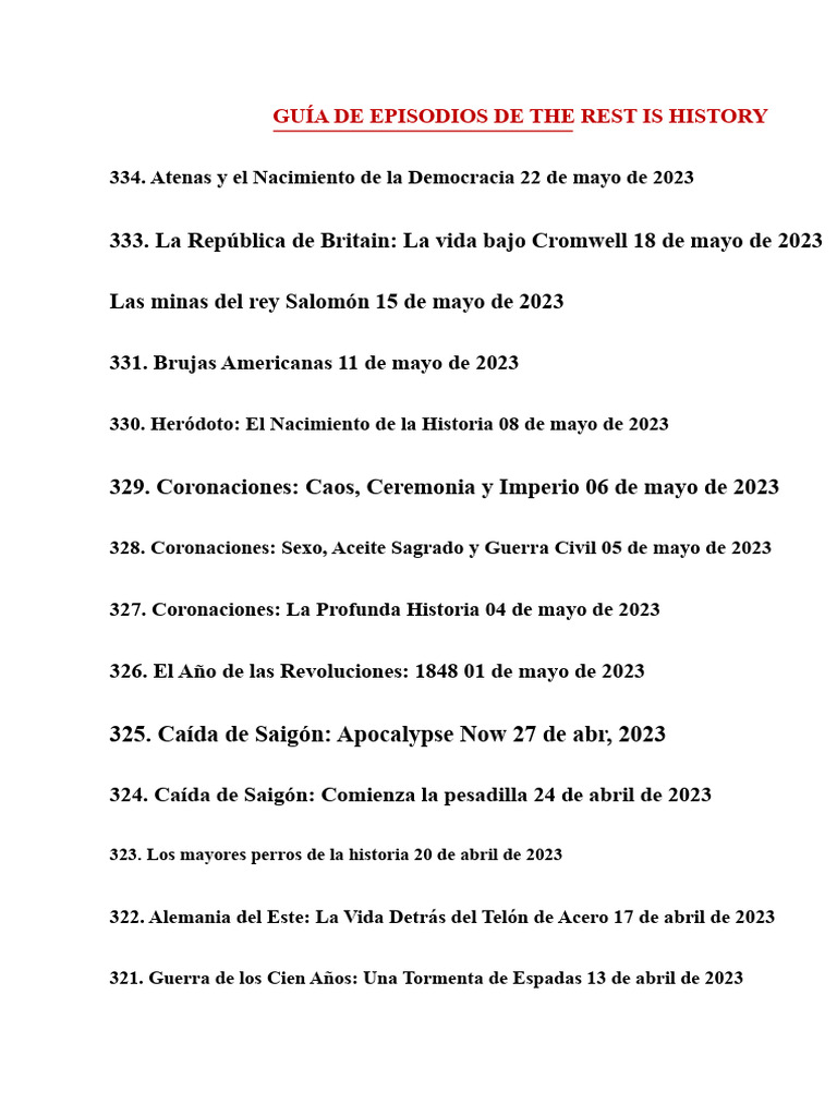 Guía de Episodios de The Rest Is History | PDF | Vladimir Putin ...