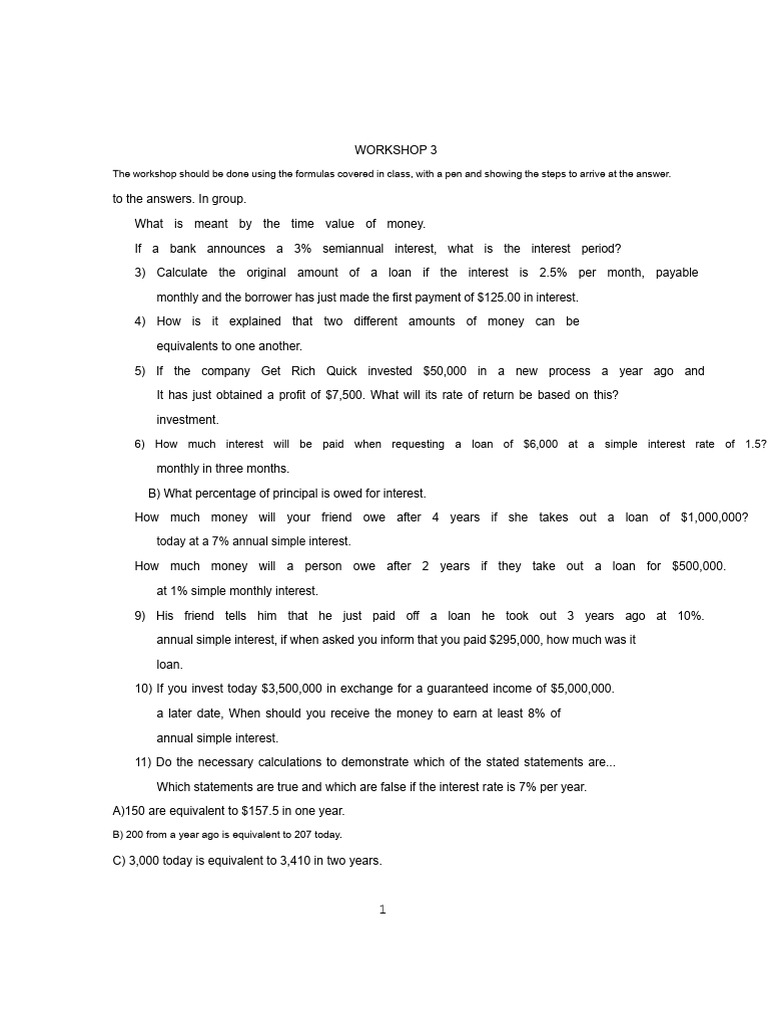 Time Value of Money Workshop Exercises | PDF | Interest | Interest Rates