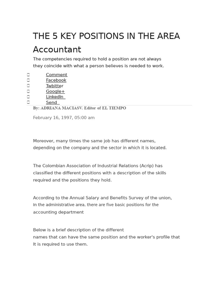 Key Accounting Positions Overview | PDF | Accounting | Salary