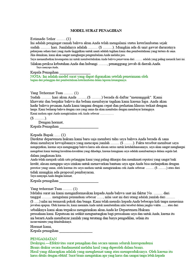 Model Surat Penagihan | PDF