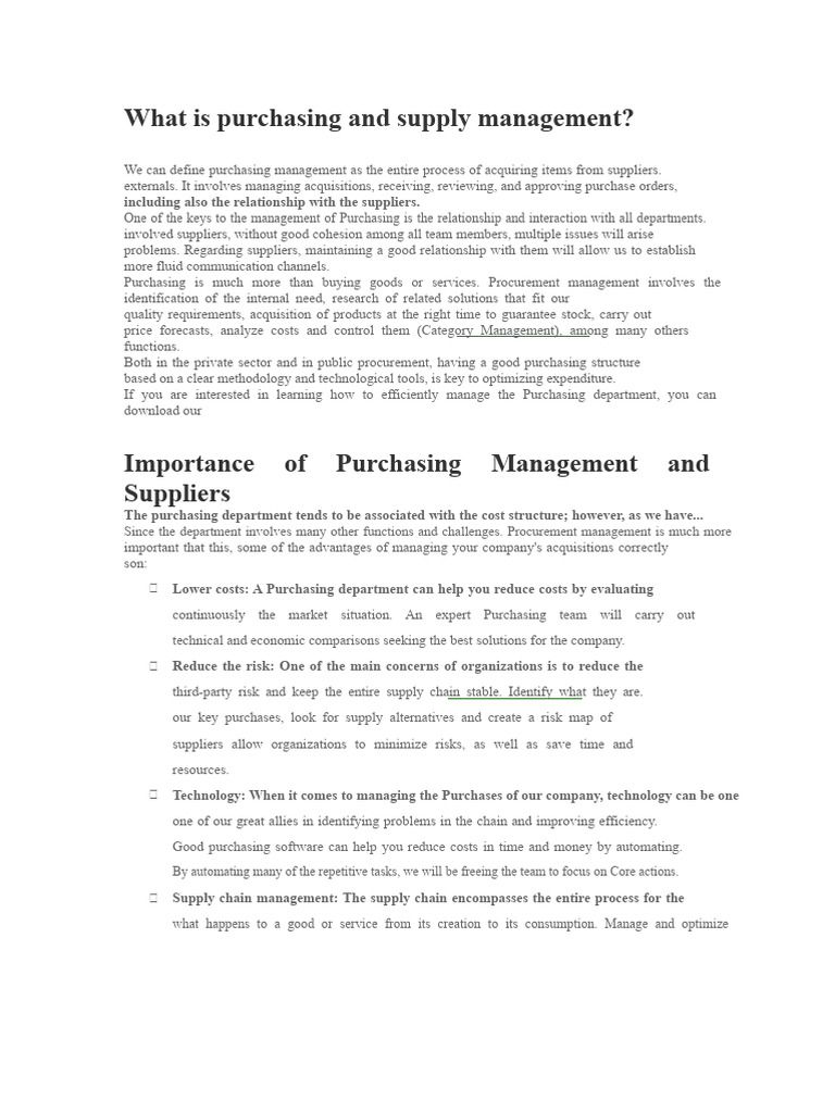 Understanding Purchasing Management | PDF | Supply Chain | Procurement