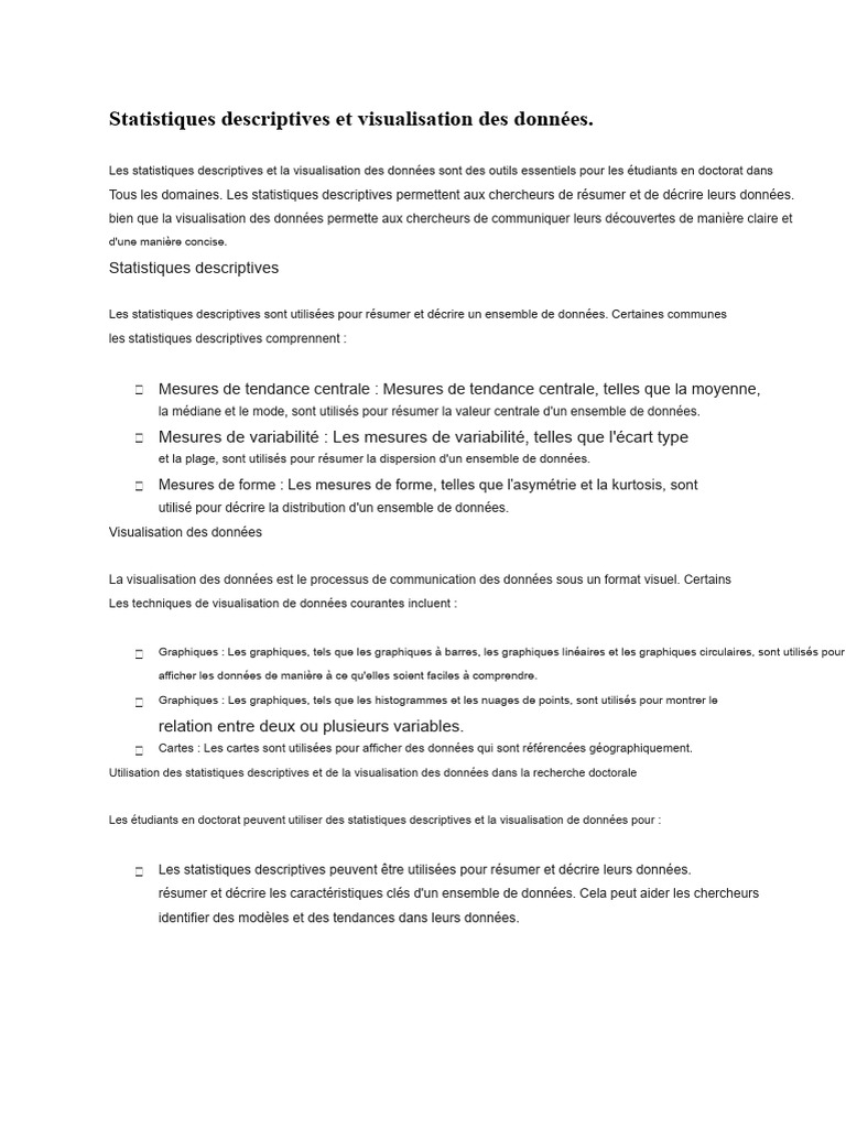 Statistiques Descriptives Et Visualisation Des Données | PDF ...