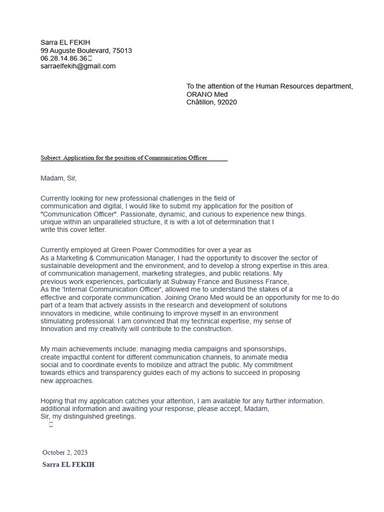 Application for Communication Officer Role | PDF