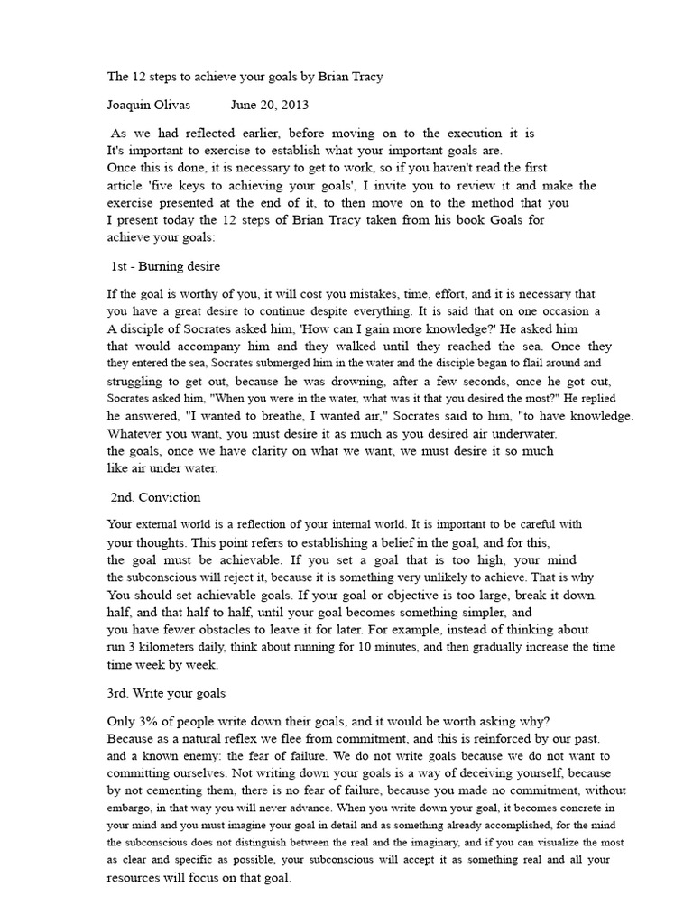 Brian Tracy's 12 Steps to Goals | PDF | Goal | Knowledge