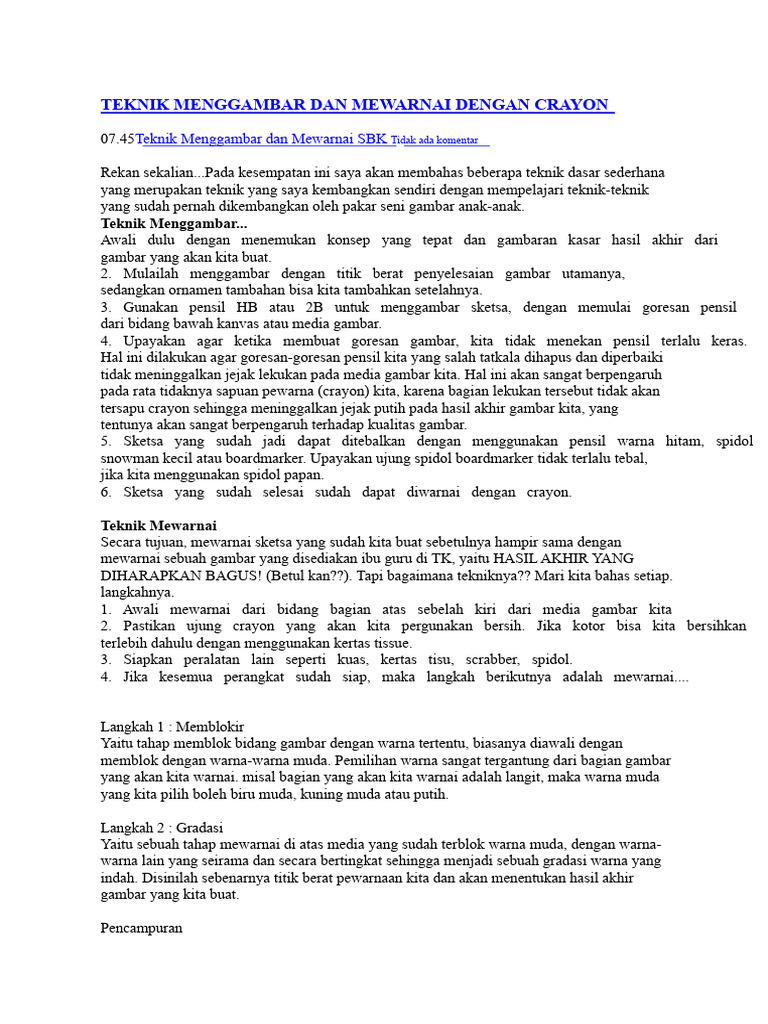 Teknik Menggambar Dan Mewarnai Dengan Krayon | PDF