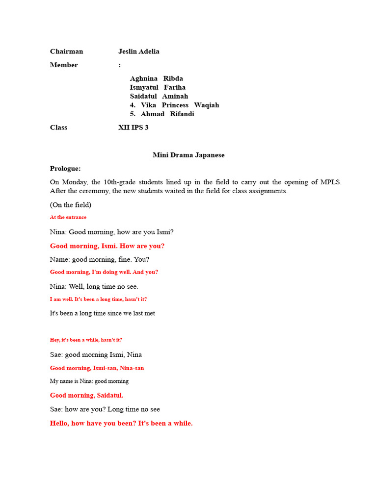 Mini Drama Script: Japanese Class Intro | PDF
