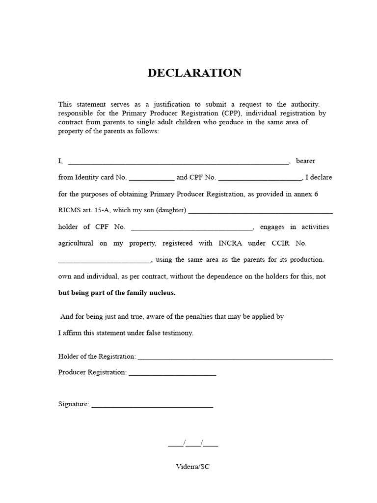 MODEL Declaration by Father For Enrollment of Children | PDF