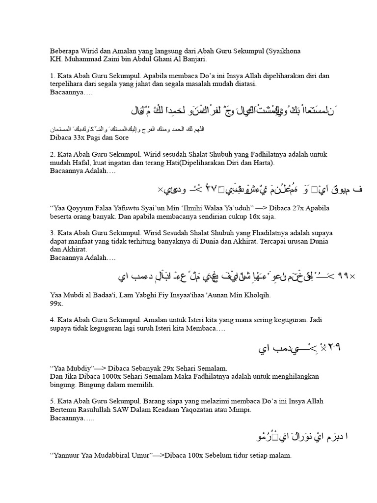 Wirid dan Amalan Abah Guru Sekumpul | PDF