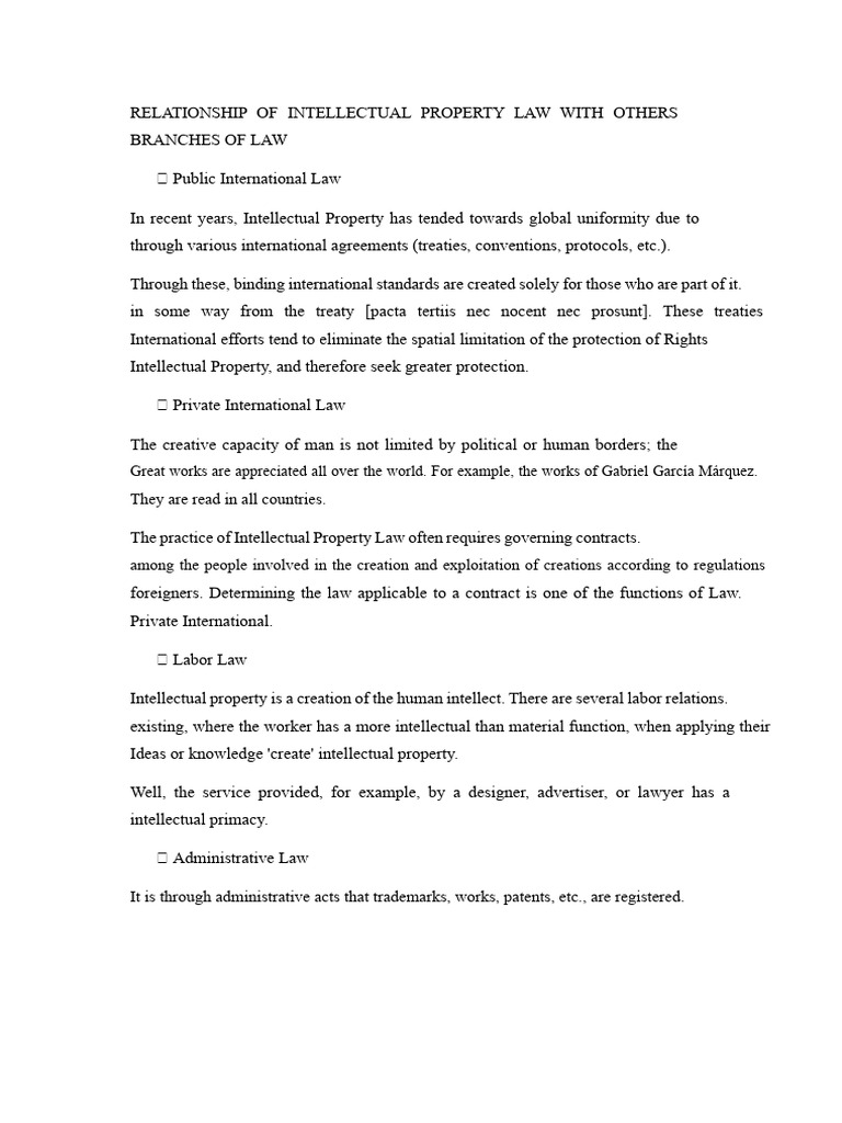 Relationship of Intellectual Property Law With Other Branches of Law ...