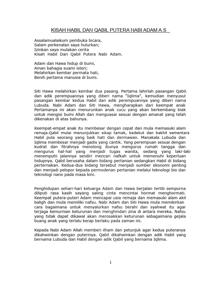 Kisah Habil dan Qabil: Pelajaran Hidup | PDF