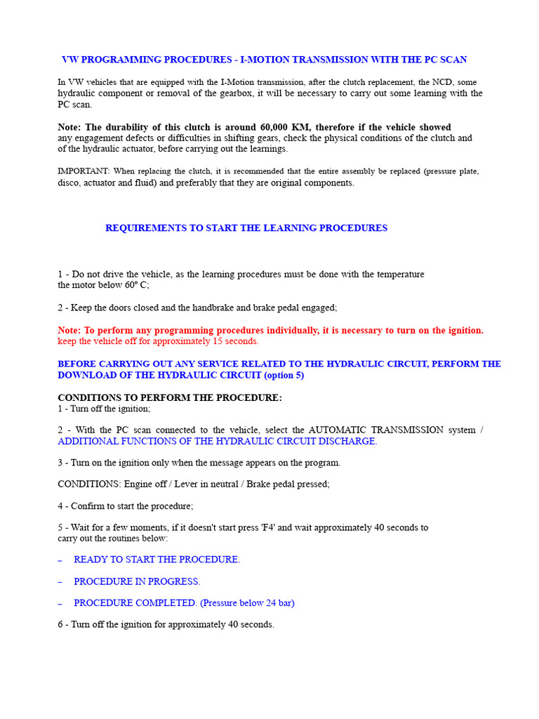 Programming Procedures VW I-Motion Transmission With The Scan PC | PDF ...
