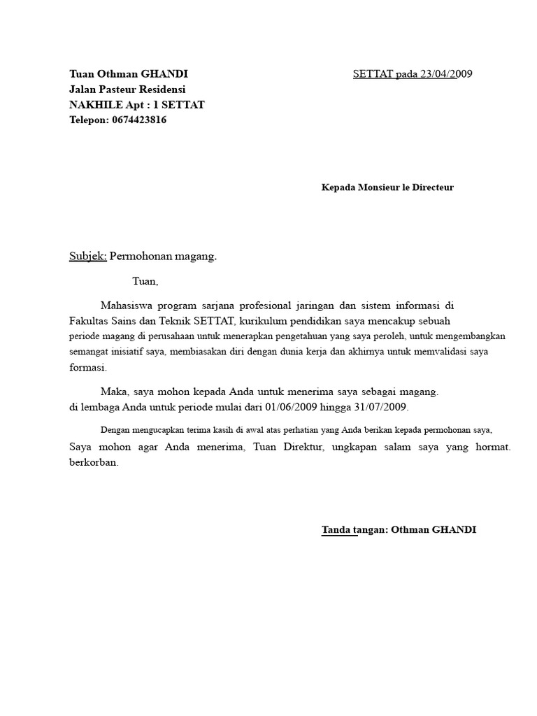 Permohonan Magang Othman Ghandi 2009 | PDF