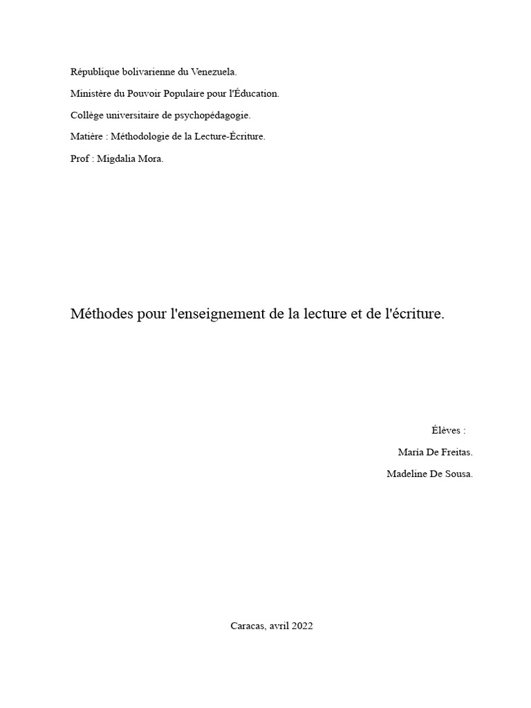 Méthodologie de la Lecture-Écriture | PDF | Apprentissage | Cognition
