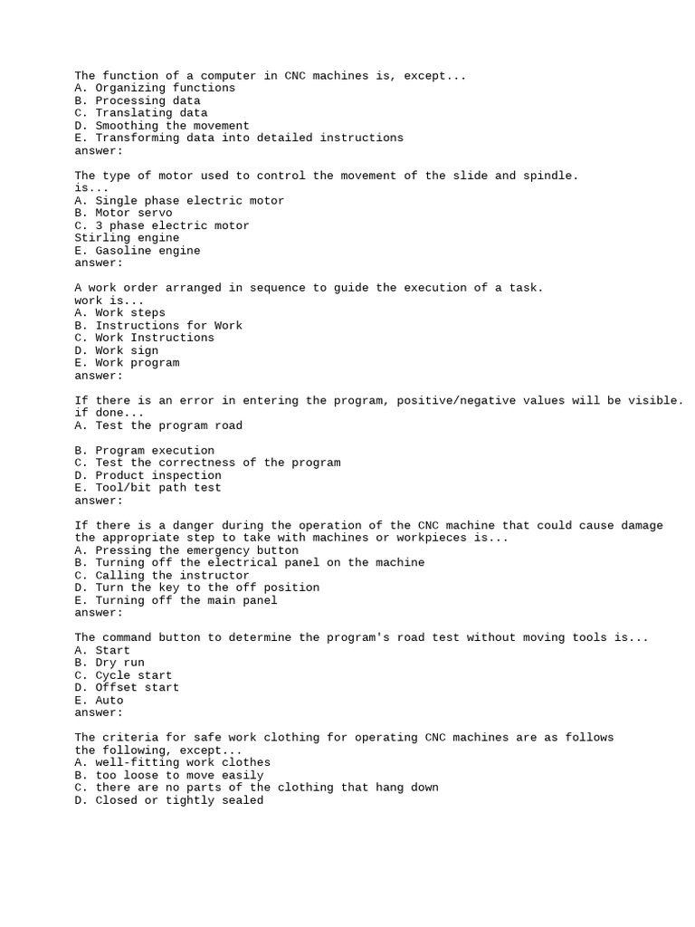 CNC Questions Class Xi Complete | PDF | Metalworking | Tools