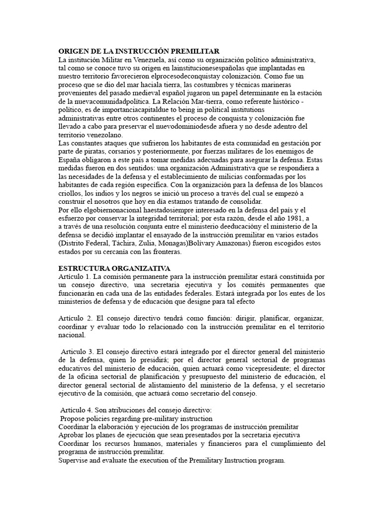 Origen y evolución de la instrucción premilitar | PDF | Estado ...