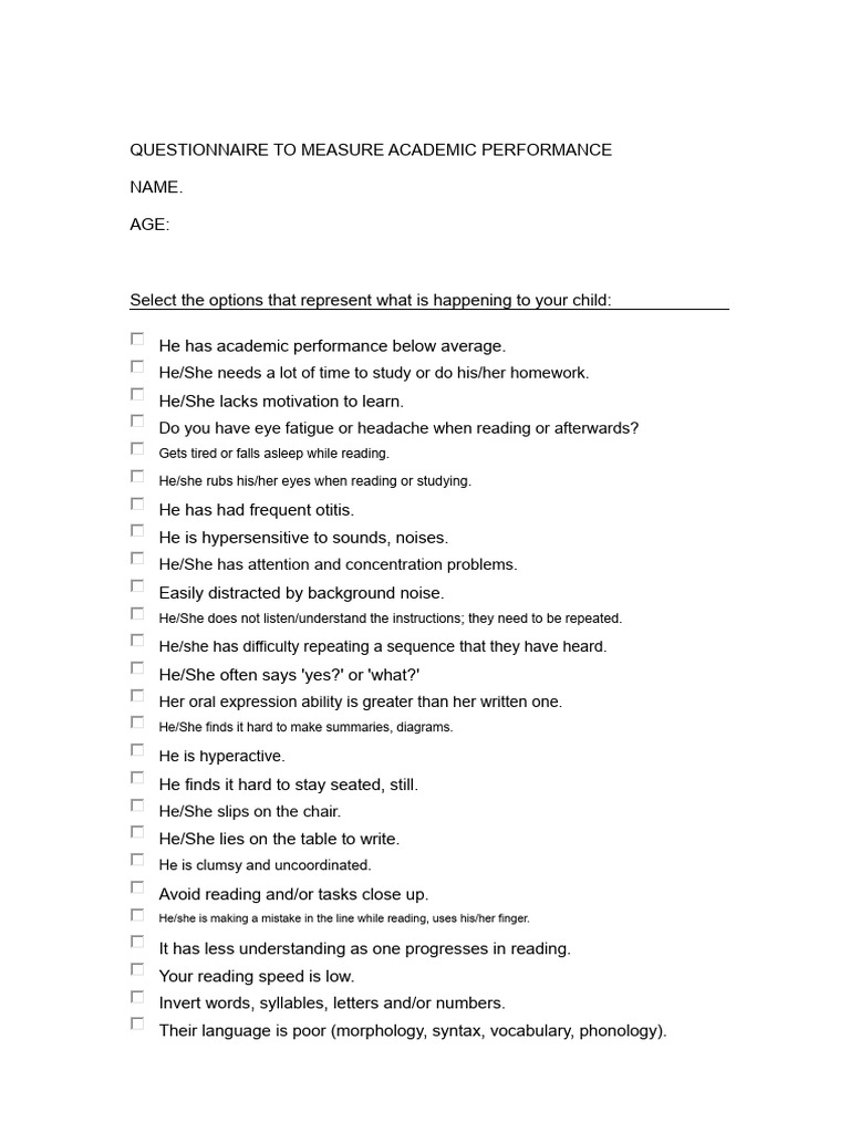 Questionnaire To Measure Academic Performance | PDF