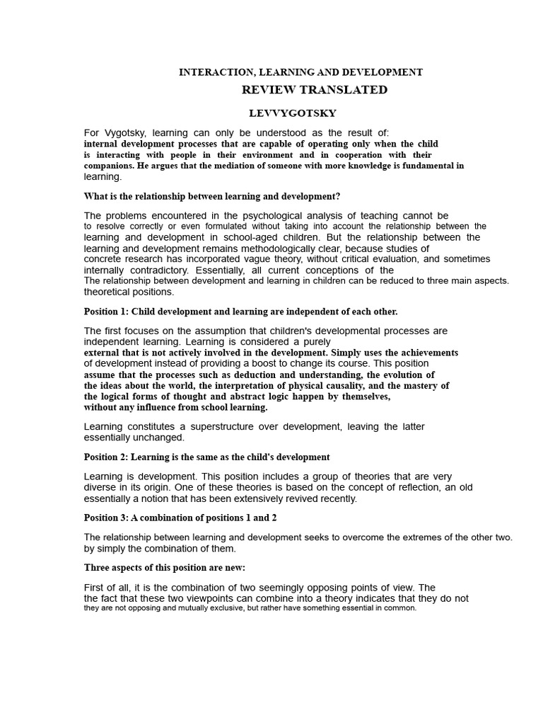 Vygotsky on Learning and Development | PDF | Learning | Thought
