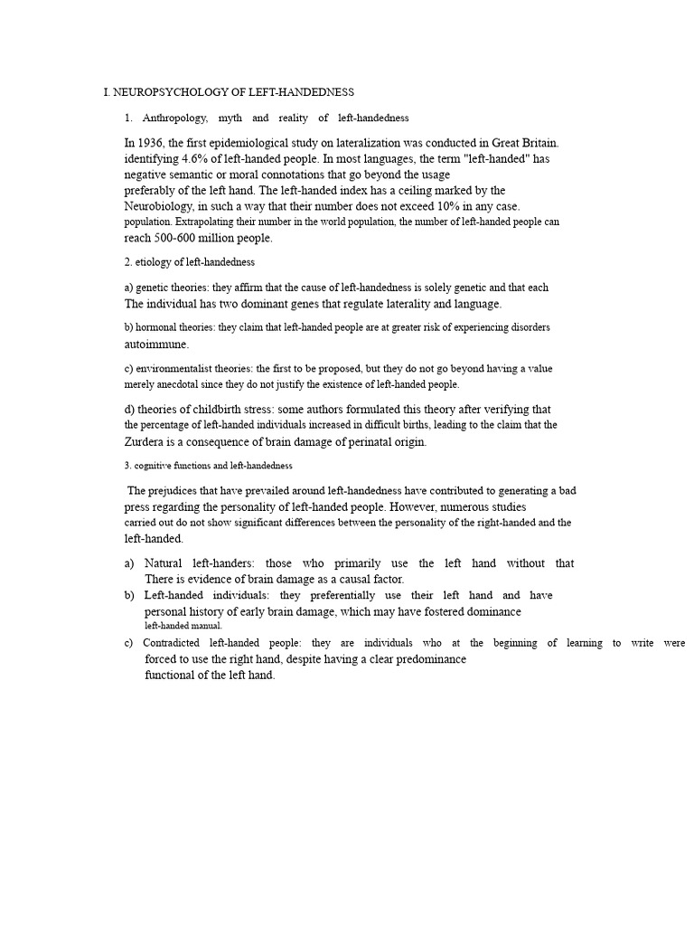 Neuropsychology of Left-Handedness | PDF | Neuroscience | Nervous System