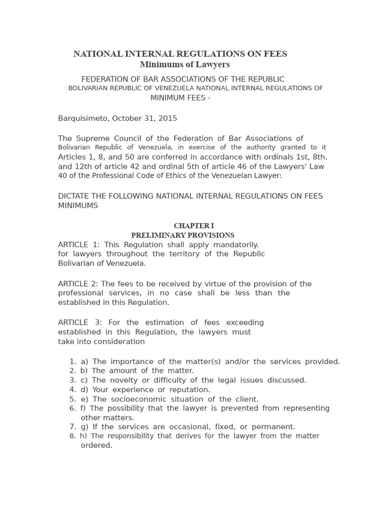 Venezuela Lawyers' Minimum Fee Regulations | PDF | Wage | Lawyer