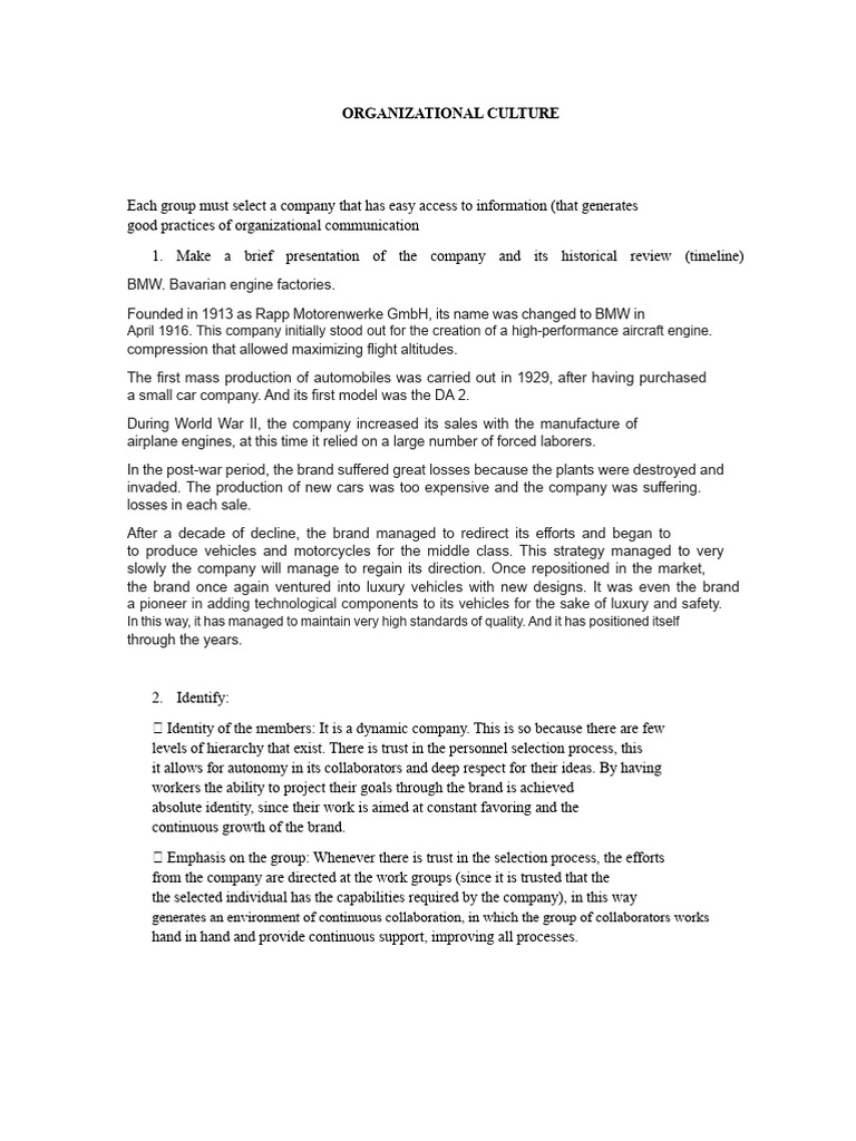 BMW's Organizational Culture and Values | PDF | Brand | Bmw