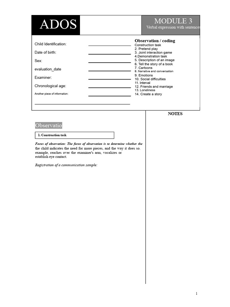ADOS Module 3 Child Observation Guide | PDF | Nonverbal Communication ...