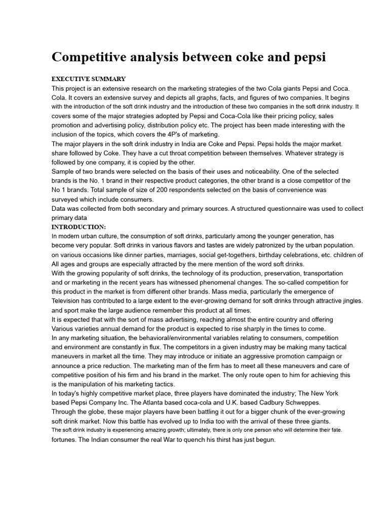 Pepsi vs. Coke: Market Strategies Analysis | PDF | Pepsi Co | Coca Cola