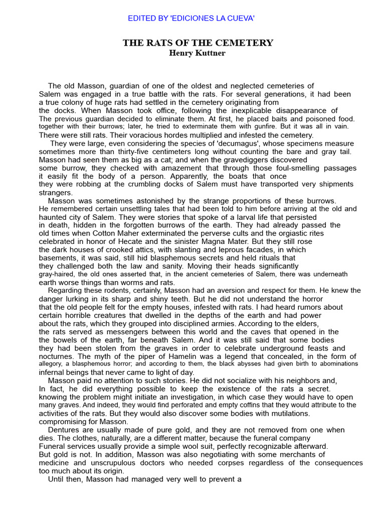 Kuttner Henry - The Rats of The Cemetery | PDF | Cemetery