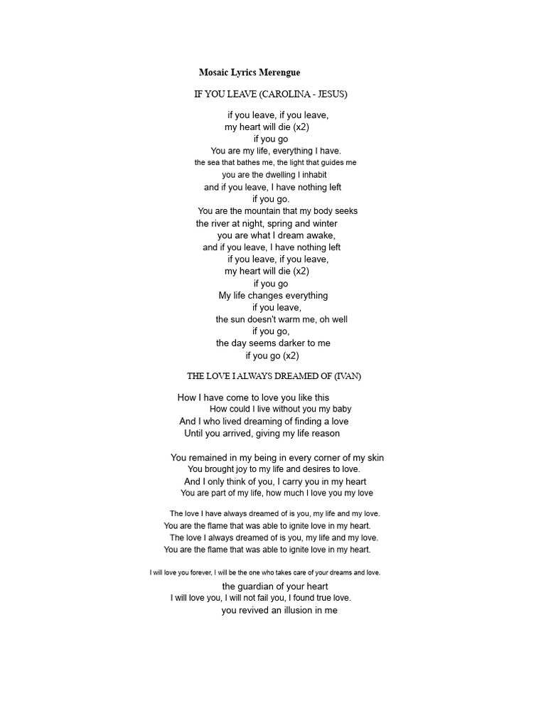 Merengue Love Lyrics Collection | PDF